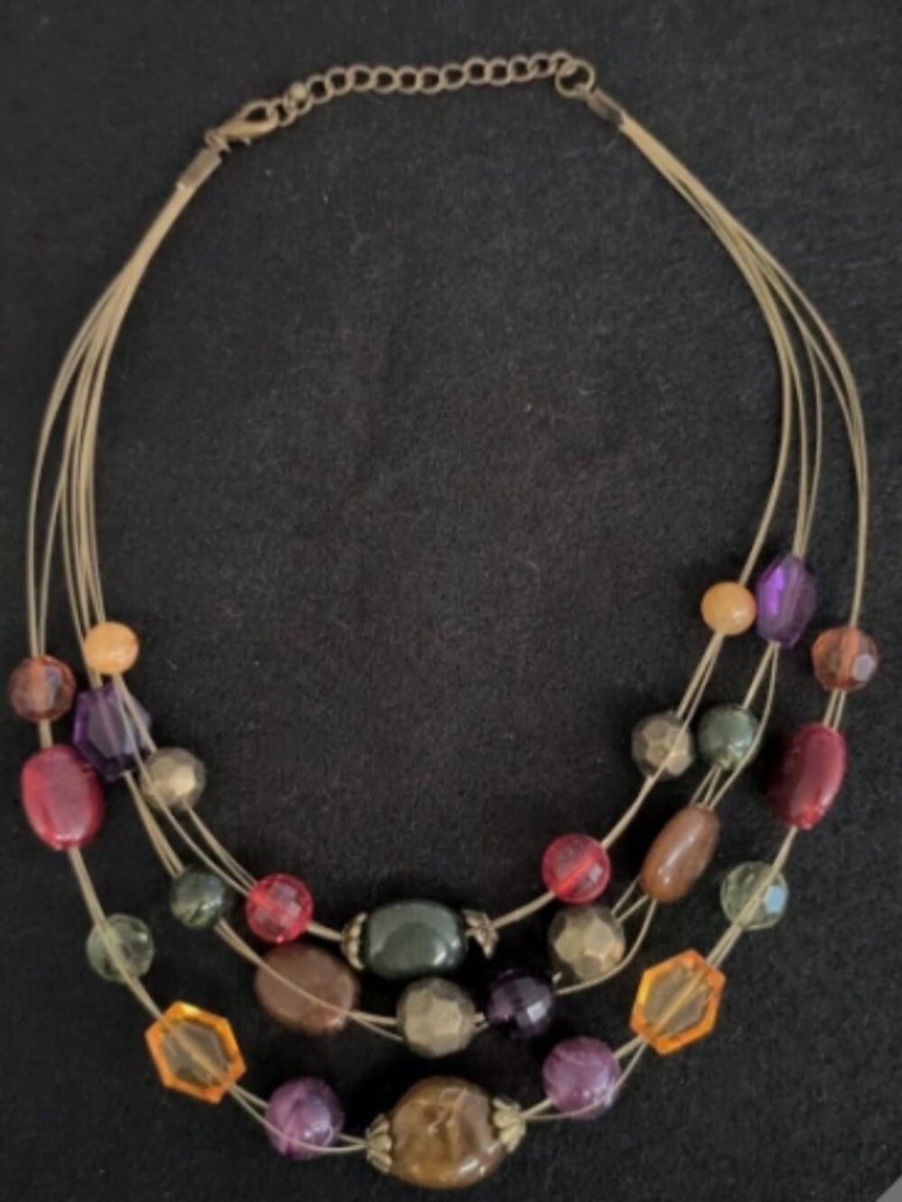 3 Strand Tiered Jeweled Necklace 17" To 10"
